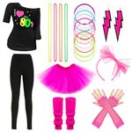 Kitimi 80s Fancy Dress for Women, 80s costume, 20PCS 80s Accessories for Women, 80s Tops for Women, 80s Workout Warm Bottoms Leg Warmers for Women 80s with Earrings Necklace for 80s Theme Party