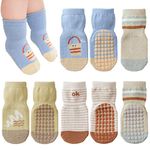 Bigqin 4 Pairs Unisex Baby Socks Anti-Slip Grip Thin Spring and Summer Socks for Girls Boys Kinds Floor Socks Warm Cute Animal Cartoon Toddler Kids Non Slip Cotton Socks (1-3 Years)