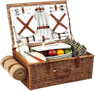 Picnic at Ascot Original Dorset English-Style Willow Picnic Basket with Service for 4 and Blanket- Designed, Assembled & Quality Approved in the USA