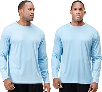 DEVOPS 2 Pack Men's Sun Protection Quick Dry Long Sleeve Rash Guard Fishing Running Garden Cycling Garage Homewear Shirt, Light Blue [2 Pcs], 3X-Large
