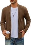 MEROKEETY Men's 2024 Casual Long Sleeve Cardigan Sweater Shawl Collar Button Down Ribbed Knit Outerwear, Coffee, L