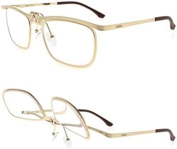 FAA'N Flip up Reading Glasses for Women Men,Square Frame Readers with Spring Hinge (Presbyopia lens, Gold, +3.50 Diopters)