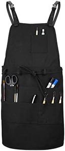 MyLifeUNIT Artist Apron, Adjustable Painting Apron with 10 Pockets for Arts and Craft, Black Canvas Pottery Apron for Women Men