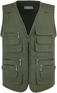 OU YA WOLF Men's Outdoor Multi Pockets Cargo Travel Camera Fishing Safari Utility Vests, Green, Large