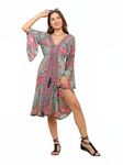 KE KANHA EXPORTS Short Dress for Women's & Girls Unique Border Design and Tassel Stretchable Adjustable Drawstring Free Size Western Dresses fit Flared Floral Print v-Neck All Seasons -2675