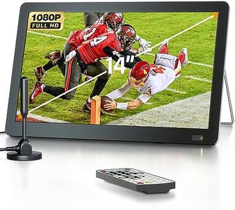 Desobry 14 inch PortableTV with Antenna, Portable Small TV with ATSC Tuner,Rechargeable Battery Operated Mini TV LCD Monitor 1080P,Built-in TV Stand,HDMI Input,USB,AV in,Supports Camping,Kitchen,Car