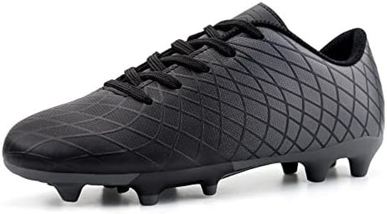 firelli Boys Girls Athletic Outdoor Soccer Cleats Kids Firm Ground Football Shoes (1 CA,Black)