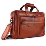 HAMMONDS FLYCATCHER Genuine Leather Office Bag for Man with Trolley Strap - Laptop Bag for Men with 15.6 Inch Laptop Compartment - Adjustable Strap - Leather Bag for Men - 1 Year Warranty - Tan