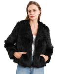 Xintianji Womens Faux Fur Turn-Down Collar Jacket Coat - Open Front Long Sleeve Winter Fuzzy Fleece Coat with Side Pockets Black L