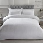 Hemi Home Duvet Cover Set White - Cotton & Polyester Blend Hotel Quality Satin Stripe Bed Duvets Cover Sets with 2 Pillowcases Super Soft Bedding Quilt Cover (Queen 210 cm x 210 cm)