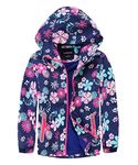 M2C Girls Hooded Floral Fleece Lined Windproof Jacket 7/8 Navy