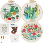 Bright Creations Hand Embroidery Kit, Yarn, 4 Floral Patterns, Hoops, Needles, Scissors (14 Pieces)