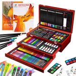 Art Set, 185 Piece Deluxe Wooden Art Supplies Crafts Drawing Painting Kit with 2 Sketch Books, Includes Crayons, Oil Pastels, Colored Pencils, Watercolor Paints, Gift for Kids Teens Beginners