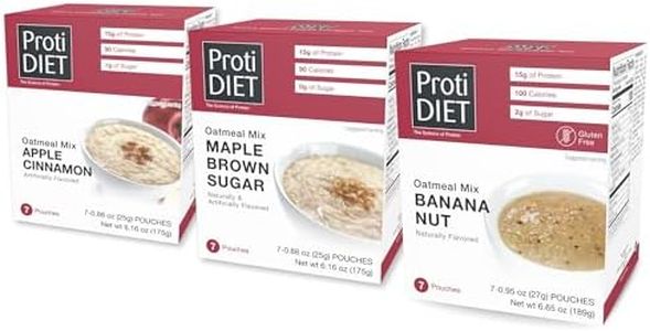 ProtiDIET High Protein Oatmeal Variety Pack - Apple Cinnamon, Maple Brown Sugar and Banana Nut - High Fiber, Low Calorie Diet for Adults - 7 Pouches Each Box