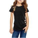 ToddlBy Toddler Knot Tunic T-Shirts Girls Short-Sleeve Tops Loose Fit Casual Fashion Crewneck (Black, 8-9 Years)