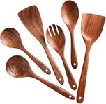 Wooden Spoon 6 Pcs, Cooking Utensils,Kitchen Utensils Natural Teak Wood Non-Stick Cooking Spoons, Wood Utensils Set for Kitchen