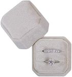 Octagon Square Ring Box Wedding Engagement Ring Set Keepsake Beige Box Bridal Photo Gift Box (Champagne)