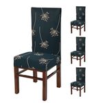 Yellow Weaves Elastic Stretchable Dining Chair Cover, Removable Washable Elastic Floral Printed Dining Chair Covers (Set of 4, Greyish Blue)