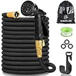 Garden Hose 100ft, Lightweight Kink Free Expandable Water Hose with 8 Function Spray Nozzle and Solid Brass Fittings, 3-Layer Latex Core Retractable Hose