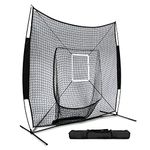 Baseball Practice Net, FOME 7ft x 7ft Softball Practice Net Hitting Batting Catching Pitching Training Net with Strike Zone Fielding Net with Carry Bag Metal Bow Frame Great for All Skill Levels