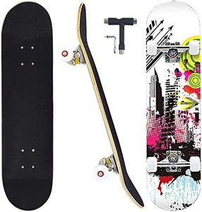 CAPARK Skateboards for Beginners Adults Youths Teens Kids Girls Boys 31 Inch Pro Complete Skate Boards 7 Layer Canadian Maple Double Kick Concave Longboards (Freedom)