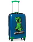 Minecraft Kids Suitcase | Boys & Girls Blue Small Cabin Bag Carry On Trolley with Extendable Handle | Graffiti Style Villain Creeper Gaming Fun | Game Travel Accessory for Children & Teens