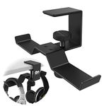 6amLifestyle Under Desk Dual Headphone Hanger, Metal Headset Stand Gaming Earphone Holder Universal Clamp on Desk Hanger Hook for All Headsets, Black (Patent)