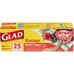 Glad Food Storage Bags, Zipper Quart, 25 Count