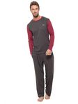 INSIGNIA Mens Pyjama Set Top & Pants Cotton Pjs (Wine -Grey, XXL)