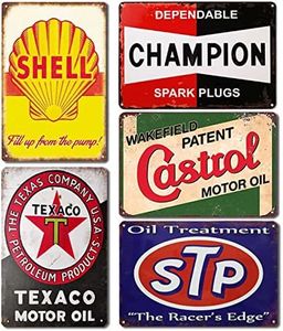Retro Tin Signs Gas Motor Oil Signs 5PCS Vintage Metal Signs Posters for Garage Man Cave Shop Bar Pub Decor 12x8 inch