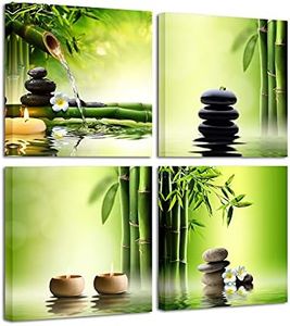 Pyradecor Modern 4 Panel Stretched and Framed Contemporary Zen Giclee Canvas Prints Perfect Bamboo Green Pictures on Canvas Wall Art for Home Office Decorations Living Room Bedroom