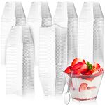 Lyellfe 100 Pack 4 Oz Dessert Cups with Spoon, Clear Plastic Cups, Mini Disposable Square Parfait Shooters Cups for Appetizer, Ice Cream, Pudding, Tasting Party