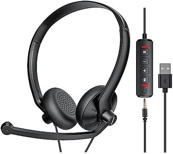 FEABASK USB Headset with Microphone for PC Laptop - Wired Computer Headphones with Noise Cancelling Microphone for Home Office Online Class Skype Zoom Meetings,in Line Mute Controls