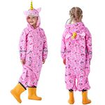 Kids Puddle Suit Boys Girls Rain Suit All in One Waterproof Overalls Toddler Muddy Suit Hooded Raincoat Cartoon Unicorn Rainwear 7-9 Years XL Size