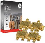 GE Digital 2-Way Coaxial Cable Splitter, 4 Pack, 2.5 GHz 5-2500 MHz, RG6 Compatible, Works with HD TV, Satellite, Internet, Amplifier, Antenna, Gold Plated Connectors, Corrosion Resistant, 55288