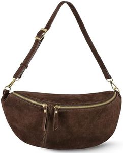 Italian Genuine Suede Crossbody Bag for Women with Zipper & Detachable Strap | Large Travel Chest Sling Fanny Pack (Chocolate)