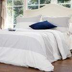 Marsala Home Striped Bedding Super King Duvet Cover Set White Grey Luxurious Quilt Cover Bed Set with Piped Pillowcases (Soho Superking Size)