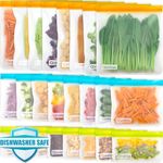 Qinline Reusable Food Storage Bags - 24 Pack Dishwasher Safe Freezer Bags, BPA Free Reusable Bags Silicone, Leakproof Reusable Lunch Bag for Salad Fruit Travel - 8 Gallon 8 Sandwich 8 Snack Bags