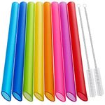 [Angled Tips] 8 Pcs Reusable Boba Straws & Smoothie Straws - Multi Colors Jumbo Wide Reusable Straws, BPA FREE Food-Grade Plastic Straws for Bubble Tea(Tapioca, Boba Pearls), Milkshakes with 2 Brushes