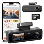 70mai T800E 4K 3 Channel Dash Cam, 4K+1080P+1080P Front and Rear Inside Triple Car Camera with Voice Control, HDR, IR Night Vision, Parking Mode, F1.55, GPS, Supercapacitor, Included 64GB SD Card