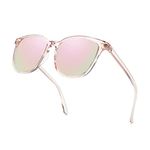 Myiaur Mirrored Sunglasses for Women, Sunglasses Polarized UV Protection, Classic Square Sunglasses for Outdoor Activities (Pink Frame/Pink Mirrored Polarized Lens)