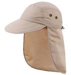 Magracy Men's Summer UPF 50+ Fishing Cap with Neck Flap Sun Protection Cap Quick Dry Cap Khaki