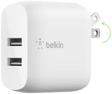 Belkin Dual USB Charger 24W (Dual USB Wall Charger for iPhone 13, 12, 11, Pro, Pro Max, Mini, iPadS, 20, S20+, S20 Ultra, Pixel 4, More) USB-A Charger, White