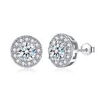 CERSLIMO Silver Stud Earrings for Women Girls, Round Faux Diamond Halo Earrings | Teardrop Cubic Zirconia Stud Earrings - Dainty Bridal Earrings Jewelry for Brides Bridesmaids Wedding