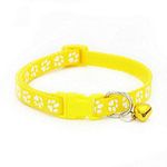 PAW PET MART Cat Collars Belt for Kitten with Bells Paw Print Nylon Made Adjustable Size Pet Safe Collars for Cats Rabbit (Random Color, Pack of 1 Pc) (Yellow)