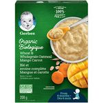 GERBER Organic Cereal Wheat & Wholegrain Oatmeal with Mango Carrot, Baby Food, Cereals, 6+ Months, 208 g, 6 Pack - Packaging May Vary