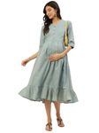 Negen Cotton Maternity Dresses for Women with Feeding Zip - Floral Light Blue Breastfeeding Maternity Gown Kurti for Pregnant Women - Nursing Pre and Post Pregnancy Wear