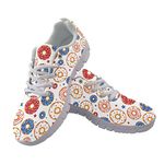 Jeiento Women Trainers Sports Running Shoes Causal Travel Walking Flat Shoe Lace-up Breathable for Lady Teenager Girls, Doughnuts American Flag, 8