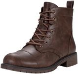 Vepose Women's 910 Ankle Boots, Low Heel Lace up Fashion Combat Booties, Coffee, Size 5 US(CJY910 Coffee 05)