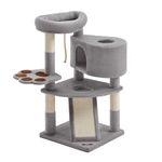 Feandrea Cat Tree, Cute Cat Tower with Scratching Post and Ramp, Multi-Level Cat Condo with Perch, Cave, for Cats up to 7 kg, 49 x 49 x 95 cm, Grey PCT40W